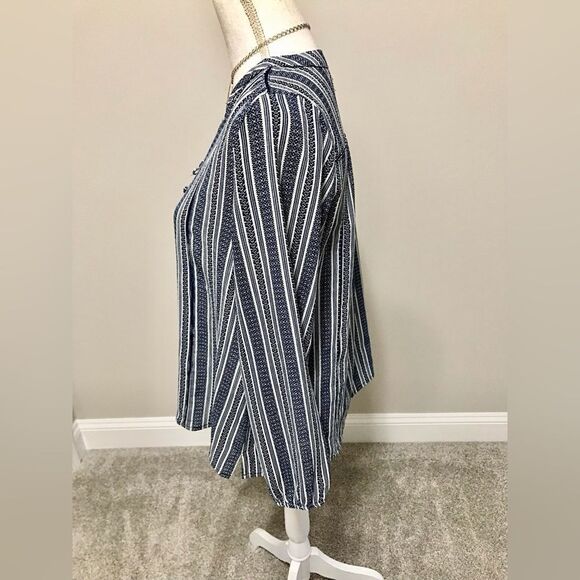 Lulus Sandy Shore Navy Blue Print Long Sleeve Top - Picture 11 of 11